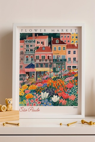 Sao Paulo Brezilya Çerçeveli Tablo Seyahat Severlere Salon Ve Ofis İçin Estetik Duvar Dekoru Travel Flower Market