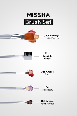 Çanta Boy Çok Amaçlı Makyaj Fırça Seti Brush Set Gray 5adet 49267396