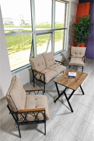 Miray 211 Masalı Bej Fermuarlı Bahçe Balkon Takımı, Salon, Teras- Berjer Düğmeli Metal Çay Seti Bej