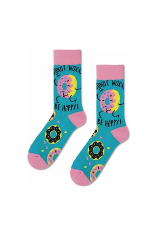 Carnaval Socks Donut Worry Be Happy Desenli Renkli Soket Çorap Çok Renkli