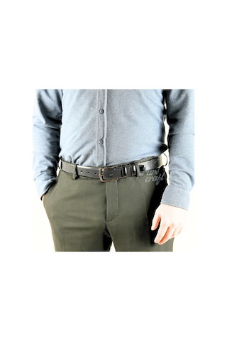 Hakiki Deri Erkek Kemer 3.5 CM Siyah Iğne Baskılı Klasik Kemer Siyah