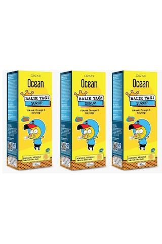Ocean Balık Yağı Şurubu Portakal Aromalı Kral Şakir 150 ML 3 Adet