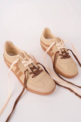 Muggo Huxley Çift Bağcıklı Günlük Kadın Sneaker Spor Ayakkabı Bej