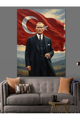 Ahşap Tablo Atatürk Türk Bayrağı Lider