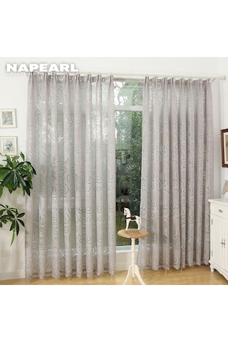 1 Adet Napearl Çiçek Klasik Jakarlı Kanca Tipi Pencere Perdesi Kısa Tül W100cm X L130cm Kahverengi