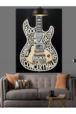 Klasik Gitar Soyut Çizim Dekoratif Kanvas - Mdf Ahşap Tablo