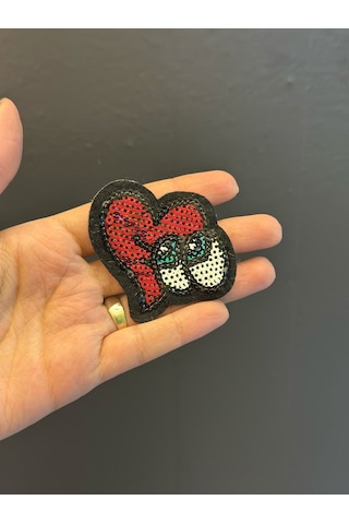 Ütü İle Yapışan Payetli Kalpli Göz Arma Dikiş Aplike 7x6 Cm