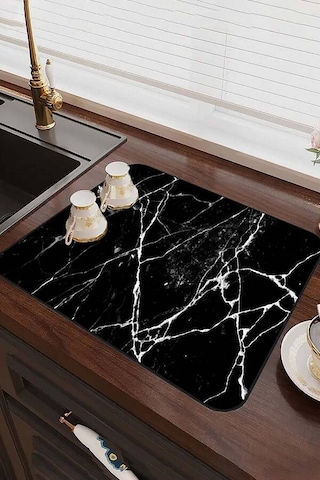 Siyah Mermer Görünümlü Microfiber Bulaşık Kurutma Matı Mm012n11