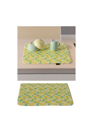 Bulaşık Kurutma Örtüsü, Bulaşıklık, Tezgah Üstü Bulaşık Matı, Süper Emici Mutfak Matı, Limon Desenli Çok Renkli
