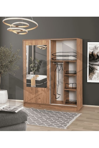 Azra Yatak Yağmur Sürgülü Askılıklı Raflı Atlantik Çam Gardırop - 160 Cm