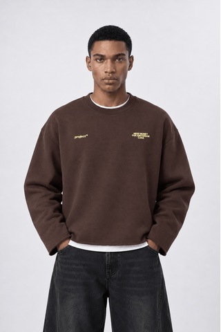 Respire Erkek Cake Baskılı Pis Dikiş Detaylı Oversize Sweatshirt Kahve