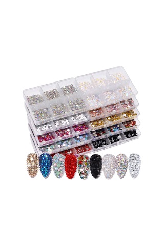 Qingmipy 900-1000 Adet Pırlanta Tırnak Süsleri, 6 Bölmeli Kutuda, Düz Tabanlı, Kolay Uygulama, Çeşitli Renkler, Dıy Tırnak Sanatı İçin Cam Altın