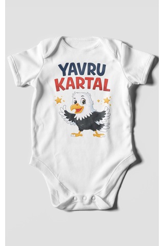 Morivokids Yavru Kartal Kısa Kollu Bebek Body %100 Pamuk Beyaz