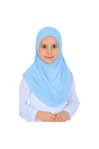 Modish Group Kız Çocuk Hazır Başörtüsü Pratik Penye Şal Tesettür Giyim Mavi