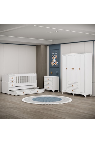Garaj Home Yaren Yavrulu 4 Kapaklı Bebek Odası Takımı Beyaz