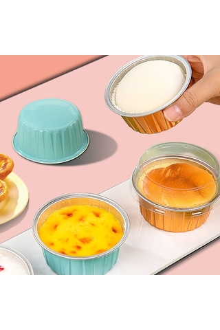 Yuntech01 Renkli Kapaklı Alüminyum Folyo Kase - Hava Fritözü Ve Fırın İçin Tek Kullanımlık/tekrar Kullanıma Uygun, Pembe, 100 Adet