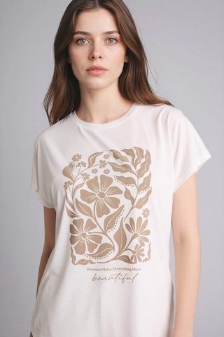 Defacto Bisiklet Yaka Çiçekli Ekru Kadın T-shirt G8804ax/er105 Ekru