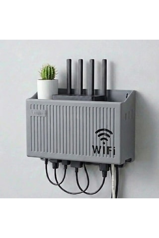 Duvar Tipi Wi-fi Modem Saklama Kutusu Gri Kablo Düzenleyici Router Raf Organizer Sarı