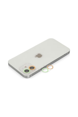 İphone 11 Renkli Kamera Lens Koruma Cam - Turuncu-yeşil