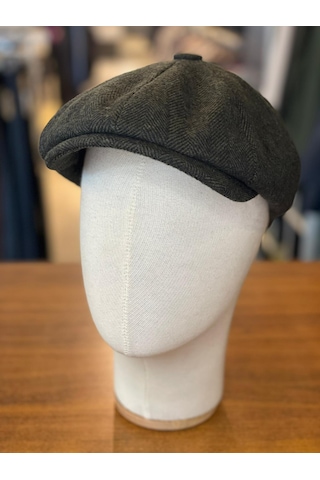Hamze Peaky Blinders Tarz İngiliz Model Balıksırtı Desen Kaşe Kumaş Kasket Şapka Haki