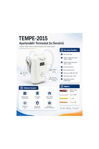 Tempe-2015 Ayarlanabilir Termostat Isı Sensörü Tüm Alarm Panellerini Destekler