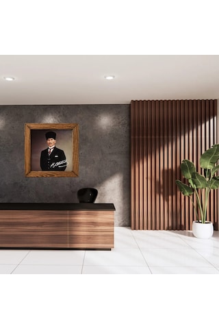 Ahşap Çerçeveli Atatürk Portresi Seramik Tablo 29x29cm Model 1