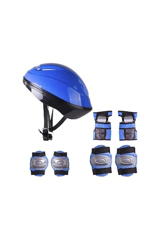 Koruyucu Mavi Kask Dizlik Dirseklik Seti - Güvenli Spor Aktiviteleri İçin Kask Dizlik Dirseklik Renkli