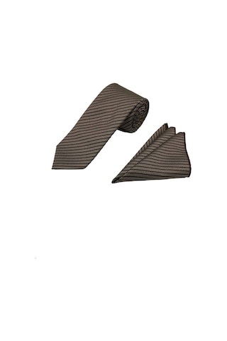 Brianze 7.5 Cm Kahverengi Çizgili Kravat Mendil Set Kahverengi