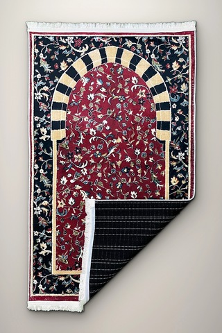 Ravza Desenli Bordo Namaz Seccadesi, Bambu Yüzey Pamuk Dokuma Taban