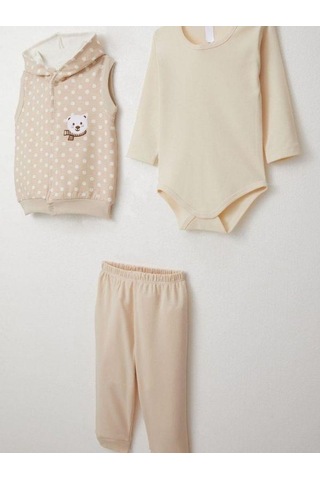 Erkek Bebek Bodyli 3 Lü Takım-15308 Bej