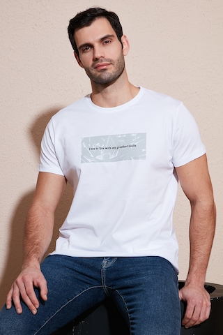 Buratti Pamuklu Slim Fit Bisiklet Yaka Baskılı Erkek T Shirt 541Tolive Beyaz