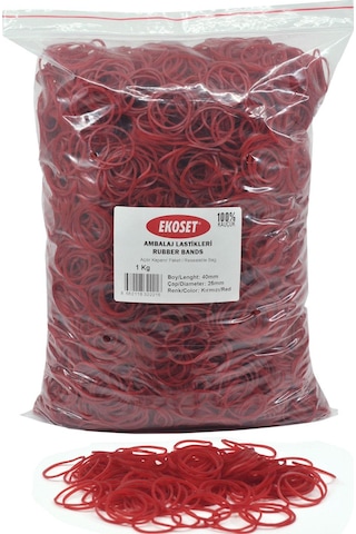 Ekoset Kauçuk Paket Ambalaj Toka Para Lastiği 40Mm Kırmızı 1Kg