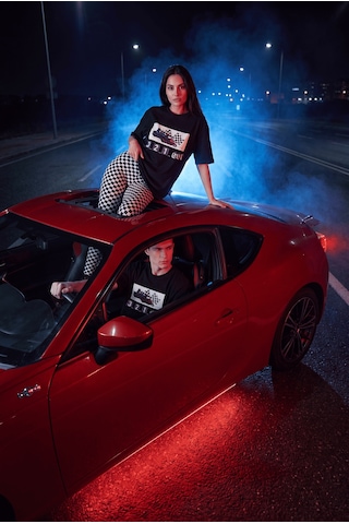 Black Nova Oversize Baskılı Unisex %100 Pamuk T-shirt Racer Siyah