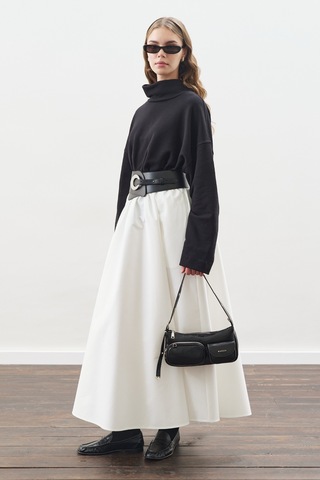 Yüksek Yakalı Oversıze Sweatshırt Siyah Siyah