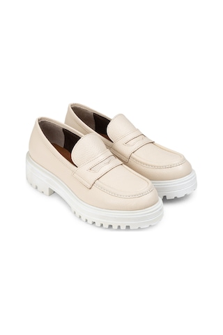 Deery Hakiki Deri Bej Kadın Loafer Ayakkabı - 01903zbeje01 Bej