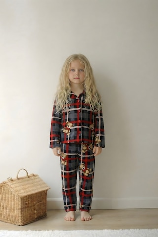 Esila Kids Çocuk Pijama Takımı Uzun Kollu Süet Örme Kumaş Bordo