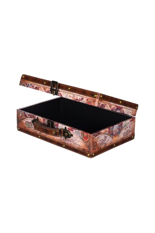 Birendy Vintage Ahşap Sandık, Koloni Tarzı Orta Boy 26x15x8 Cm Deri Kaplamalı Şık Tasarım Kahverengi