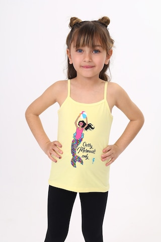 Toontoy Kids Toontoy Kız Çocuk Deniz Kızı Baskılı Pul İşlemeli Atlet Sarı