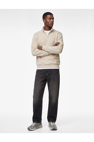 Koton Regular Fit Dikiş Detaylı Uzun Kollu Yarım Fermuarlı Sweatshirt Ekru 6sam70045mk Ekru