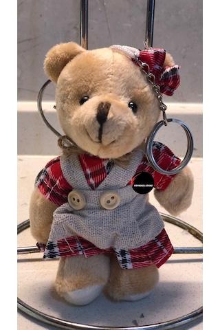 Sevimli Elbiseli Kurdeleli Ayıcık Peluş Oyuncak Desenli Anahtarlık Uyku Arkadaşı Hediyelik 12 Cm Kahverengi
