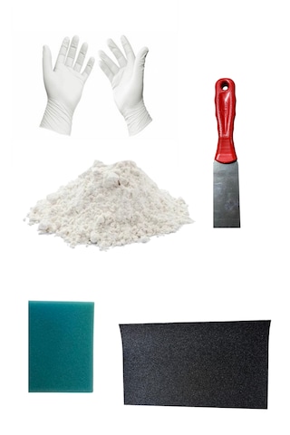 Duvar Tamir Seti 2 Kg Sıva Alçı-sıva Süngeri-spatula-beyaz Pudralı Eldiven-zımpara