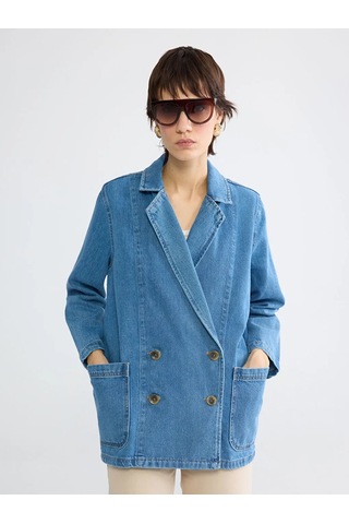 Lc Waikiki Lacivert Kruvaze Yaka Kadın Jean Blazer Ceket