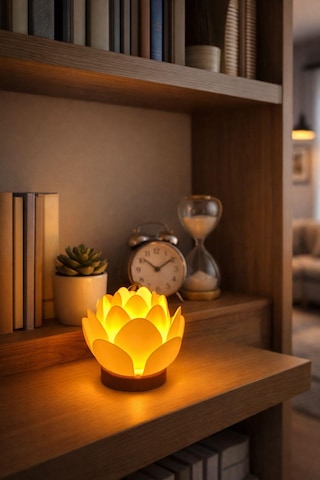 Lotus Çiçeği Tasarımlı Dekoratif Obje Pilli Mum İle Kullanım Ev Dekorasyonu Hediye Alternatifi Kahve Beyaz