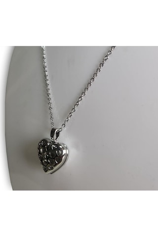 Uzel Çelik Açılır Kapanır Taşlı Kalp Kolye Beyaz