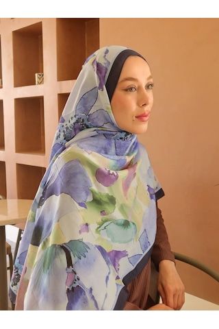 Moda Kaşmir Livora Desen Pamuk Şal Lacivert