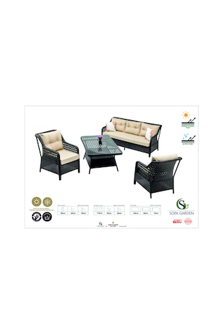 Sofa Garden Erciyes 3-1-1 Masa El Örgüsü Rattan Takım Bahçe-balkon-cafer Kahverengi