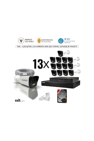 13'lü Ip-5mp-poeli-sesli -gece Renkli- Su Geçirmez- Full Hd-500gb-güvenlik Kamera Seti