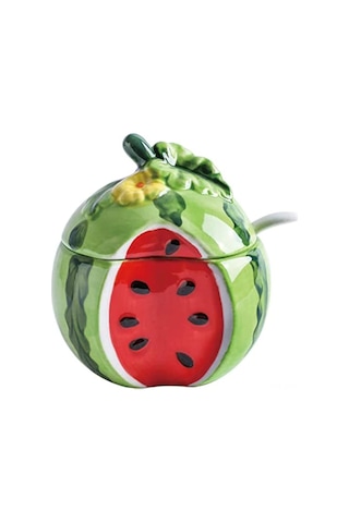 Geeroyoo Kırmızı Meyve Desenli Seramik Baharat Kavanozu Kapak Ve Kaşık İle - 230 Ml, Ev/cafe/parti İçin Malzeme Saklama Kabı Yeşil