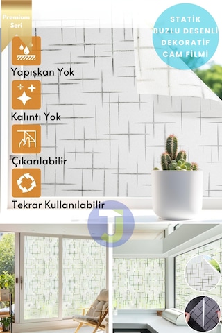 Technojet Statik Buzlu Desenli Cam Kaplama Filmi Duşa Kabin Ofis Balkon Dekorasyon Folyo 60cmx100cm Tk2010