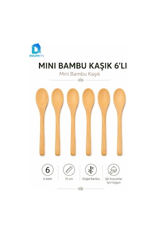 Mini Bambu Kaşık 6 Lı Set 15 Cm Doğal Bambu Tatlı Reçel Bal Baharat Sunum Kaşığı 16 Cm